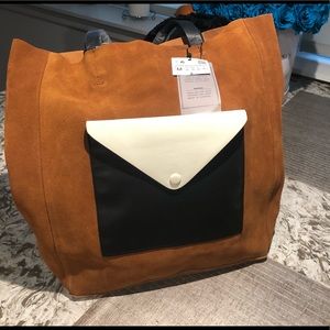 BNWT Zara Basic Brown Suede Shoulder Tote Bag 👝
